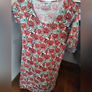 Floral Print Cap Sleeve Top/ Dress with Red and Green Poppy Flower 🌹 Pattern